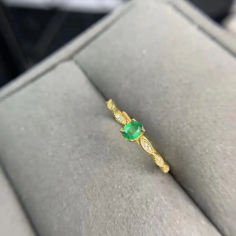 Jewelry 925 Silver Gemstone Ring for Engagement 3*4mm Real Natural Emerald Ring Genuine Silver Emerald Jewelry