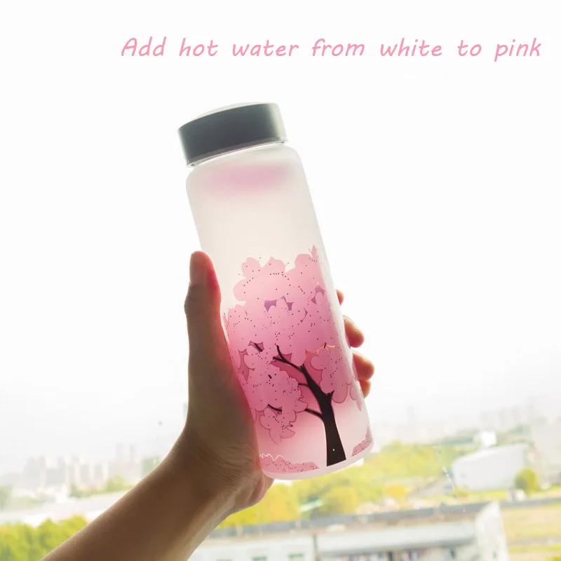 420/600/1000ML New Cherry Gradient Color Glass Water Bottle Cute Fashion Sport Drink Bottles Gift Cups for Kids Girl Student