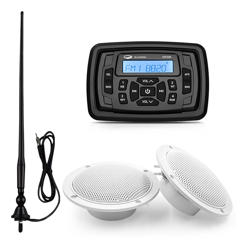 

Marine Stereo Bluetooth Waterproof Boat Audio FM AM Car MP3 Player+4inch Marine Speaker+Radio Antenna For RV Golf Cart UTV Yacht