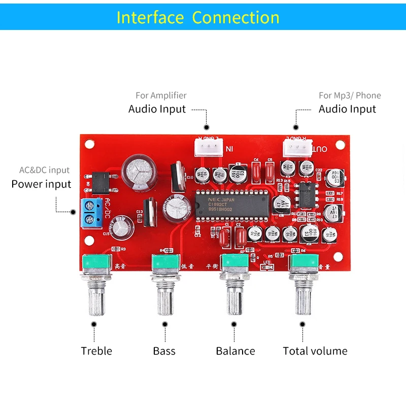 UNIISAN UPC1892CT Audio Preamplifer UPC 1892 CT Tone Control Board With NE5532 Preamp HIFI Bass Treble Balance Tone Board