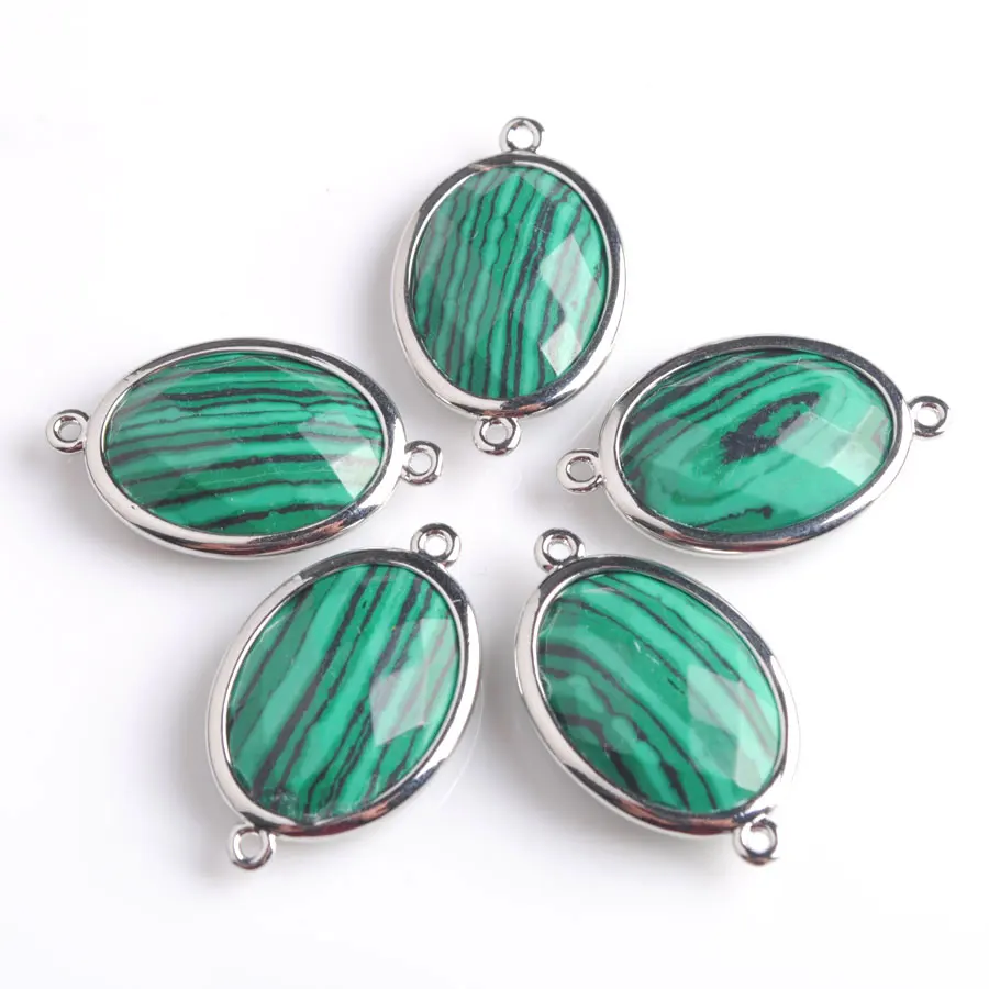 

WOJIAER Two Holes Natural Malachite Stone Oval Facted Section Beads for Women Jewelri Make Necklace DIY Bracelet Z9043