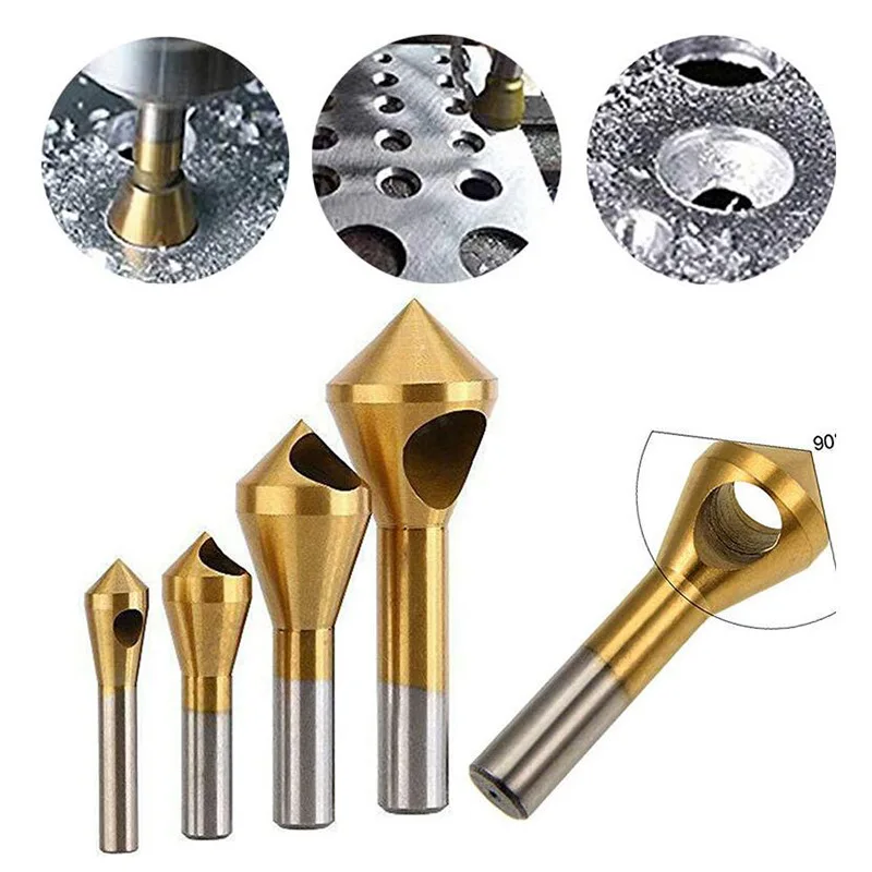 4Pcs Titanium Coated Countersink Chamfer Tool Deburring Tool Set Metal Wood Drill Bits Expanding Chamfering Tools