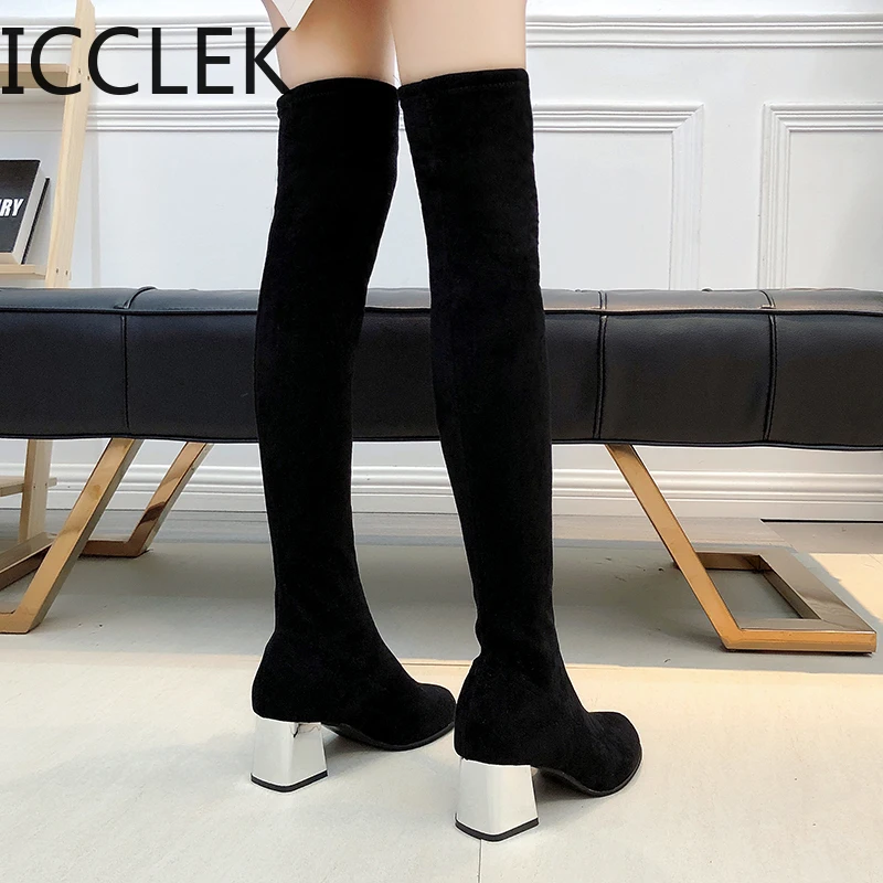 Size 35-43 Winter Over The Knee Boots Women Stretch Fabric Women Thigh High Sexy Woman Shoes Long Bota Feminina A039