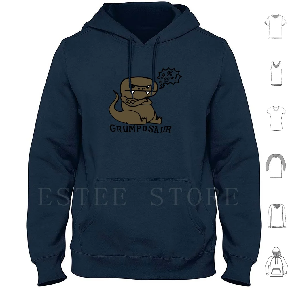 Grumposaur Hoodie Long Sleeve Dinosaur Cute Angry Fun Cartoon Hero Agressive Funart Grumposaur Green Teeth Sharp Cave