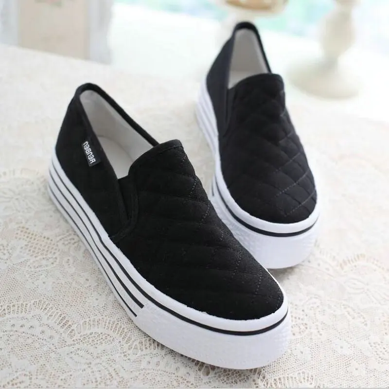 NEW Woman Thick bottom Casual Vulcanize Shoes Womens Canvas Solid Colour Sneakers White Fashion Platform Walking Footwear dfc