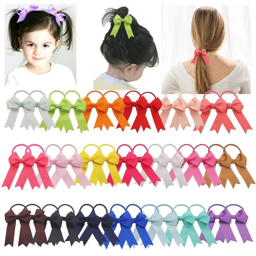 40Pcs/20Pair 2.5 Inch Cheer Bows For Girls Ponytail Holder Cheerleading Bows Elastic Hair Ties Bands For Baby Girls Kids Childre