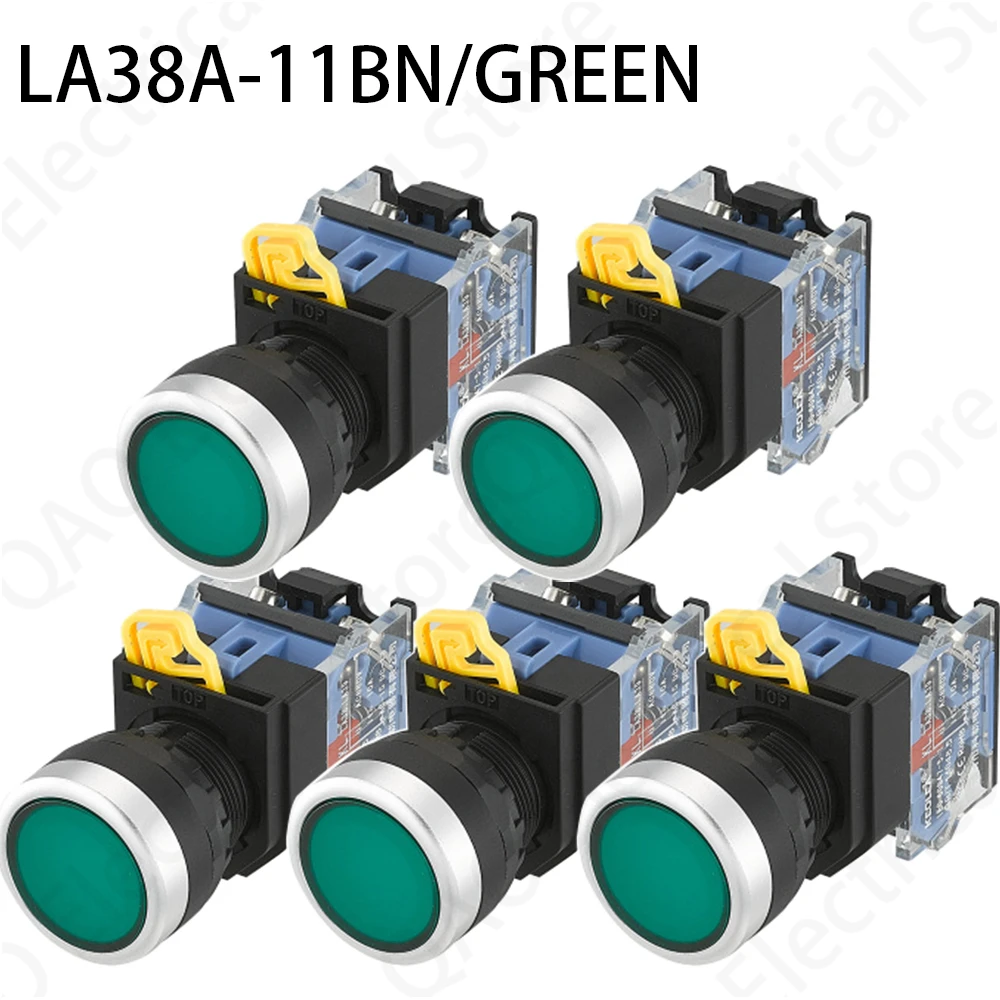 

5PCS LA38A-11BN Quality Sliver Contact Push Button Switch On/Off Momentary/Latching 22mm green