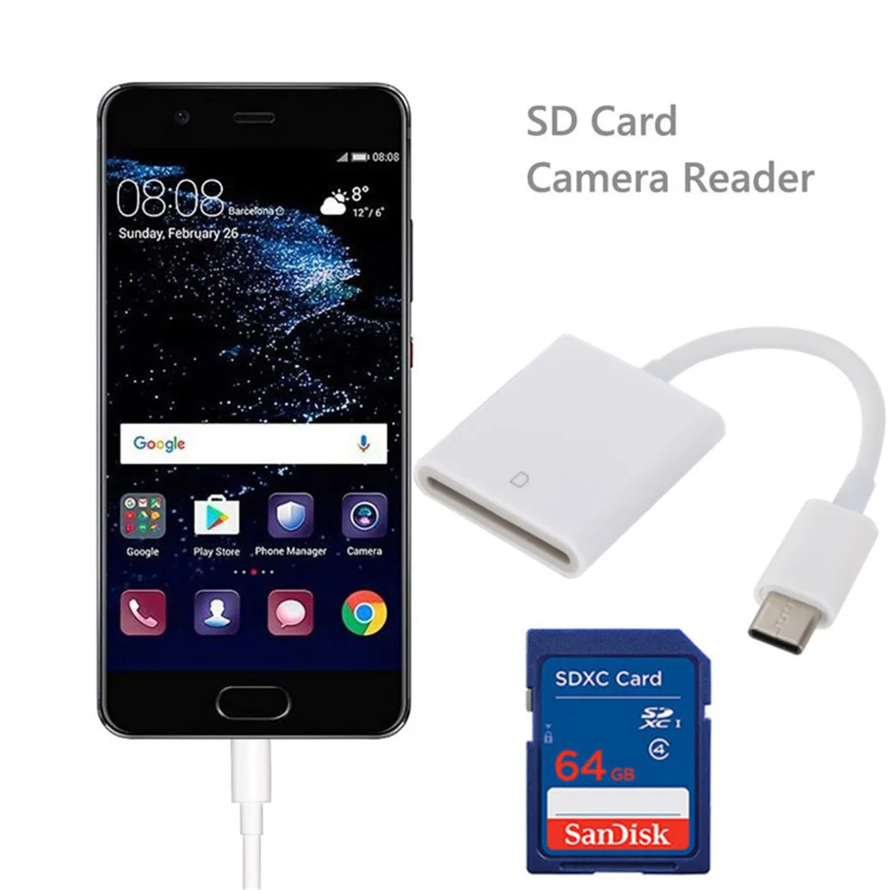 USB C ประเภท C เครื่องอ่านการ์ด SD USB C Card Reader สำหรับ Samsung Huawei Macbook Pro/Air แล็ปท็อปโทรศัพท์ Type-C SD Card Reader