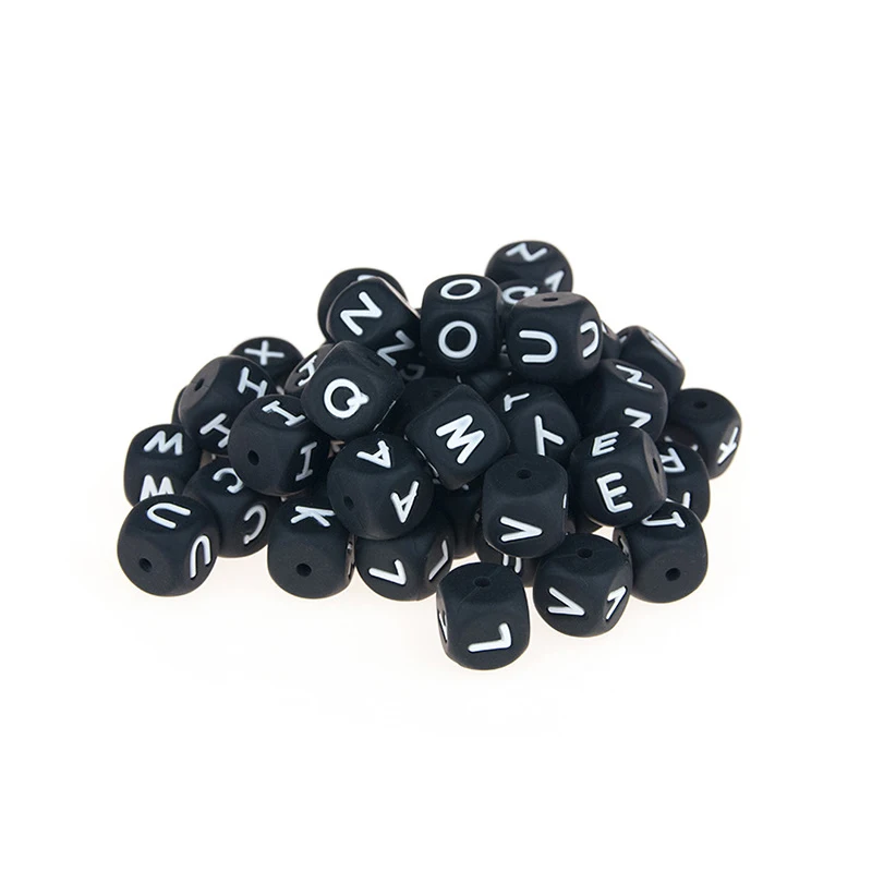 Kissteether 20pcs 12mm Silicone Alphabet Letter Beads Black BPA   Teether DIY Teething Necklace  Nursing Pendant