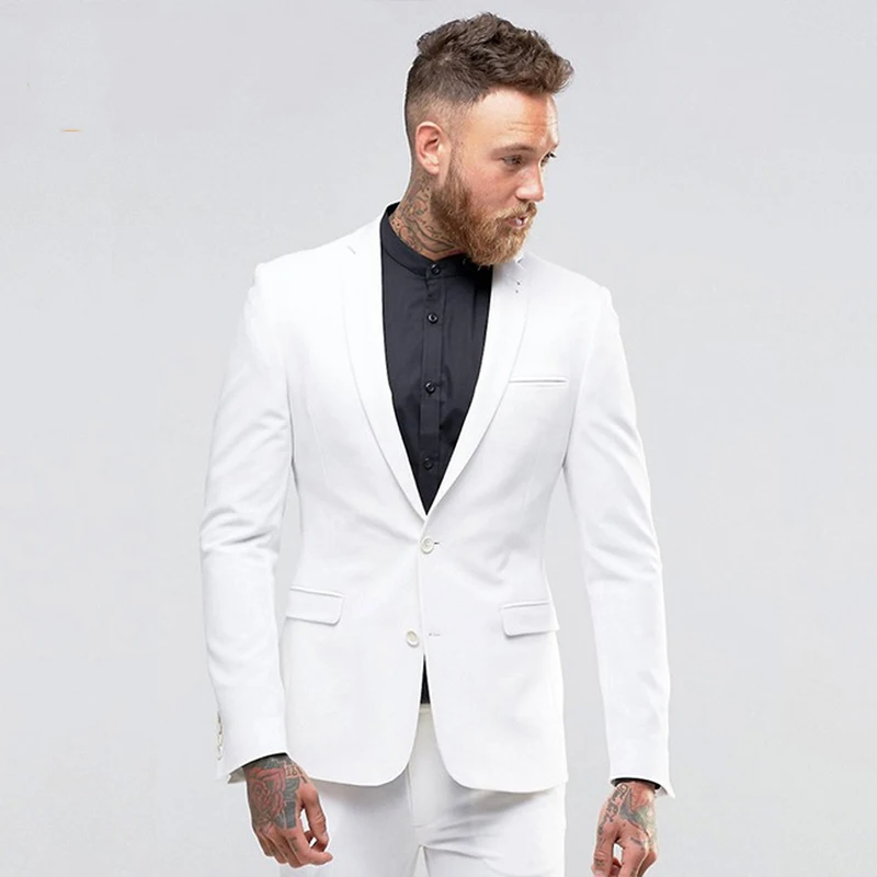 

White Custom Made Men Suits 2020 WeddingSlim Fit Casual Groom Tuxedo Best Man Blazer 2Pieces Terno Masculino Costume Homme