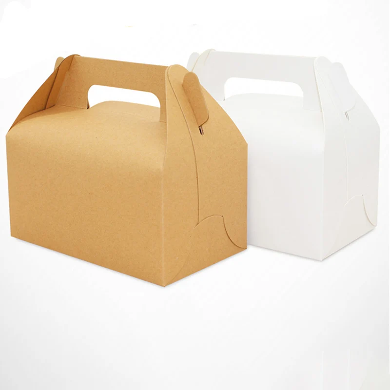 

10pcs Kraft Paper Box With Handle Cookie Muffin Cupcake Baking Cake Boxes Wedding Birthday Christmas Gift Packaging Boxes