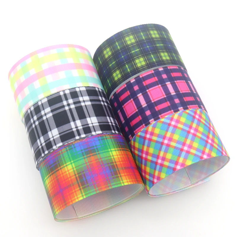 DHK 1.5'' 50yards Plaid Grid Printed Grosgrain Ribbon Accessory Hairbow Headwear Decoration DIY Wholesale 38mm S1407