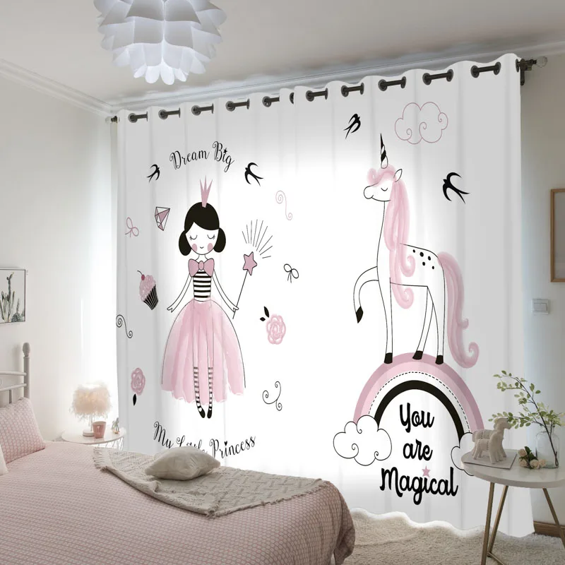 

Fashion Ballet Fairy Girls Printed Blackout Curtains for Girl's Bedroom Custom Lovely Princess Digital Sheer Curtain Drapes