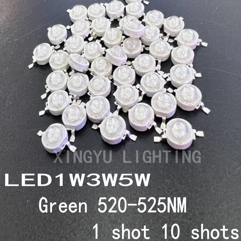 Lámpara led de alta potencia, luz verde, foco para resaltar, mecha, 520-525NM, 10 piezas, 1W, 3W, 5W