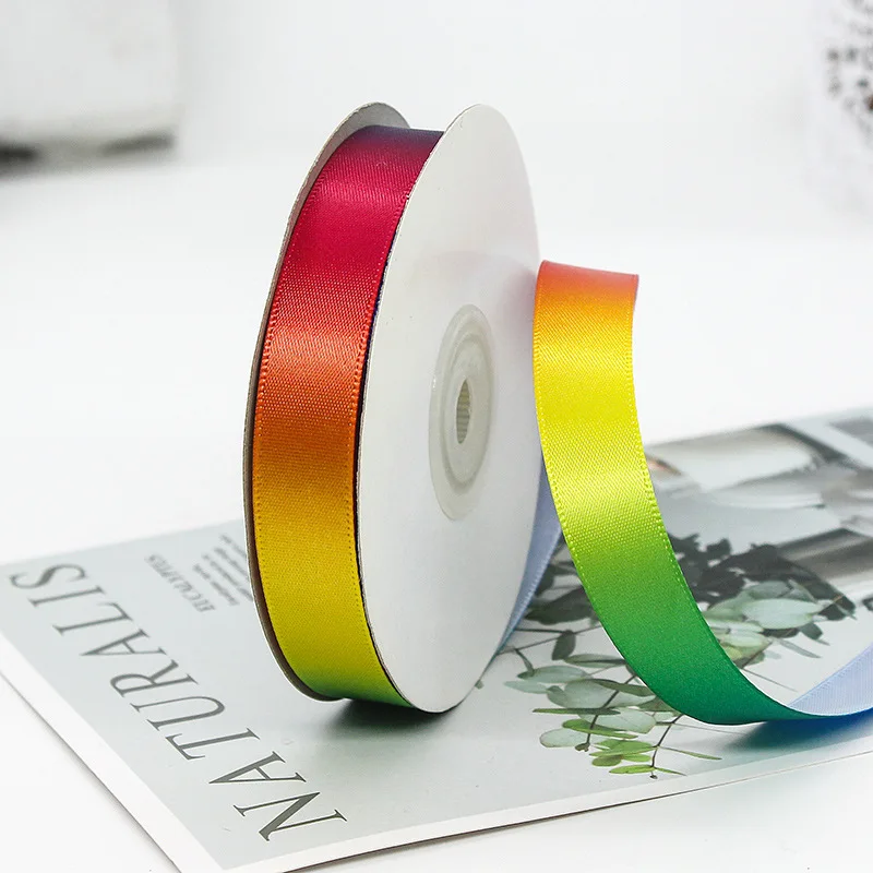 22 Meter/Rolle Regenbogen High Density Gradient Polyester Buntes Band DIY Material Backverpackung Kleidung Kopfbedeckung Dekorativ – Detail 6