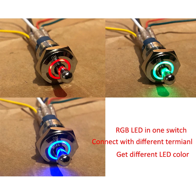 12V 24V 16MM Car Toggle Switch ON OFF Latching RGB Triple LED SPST IP67 Waterproof Rocker Switch For Marine Boat