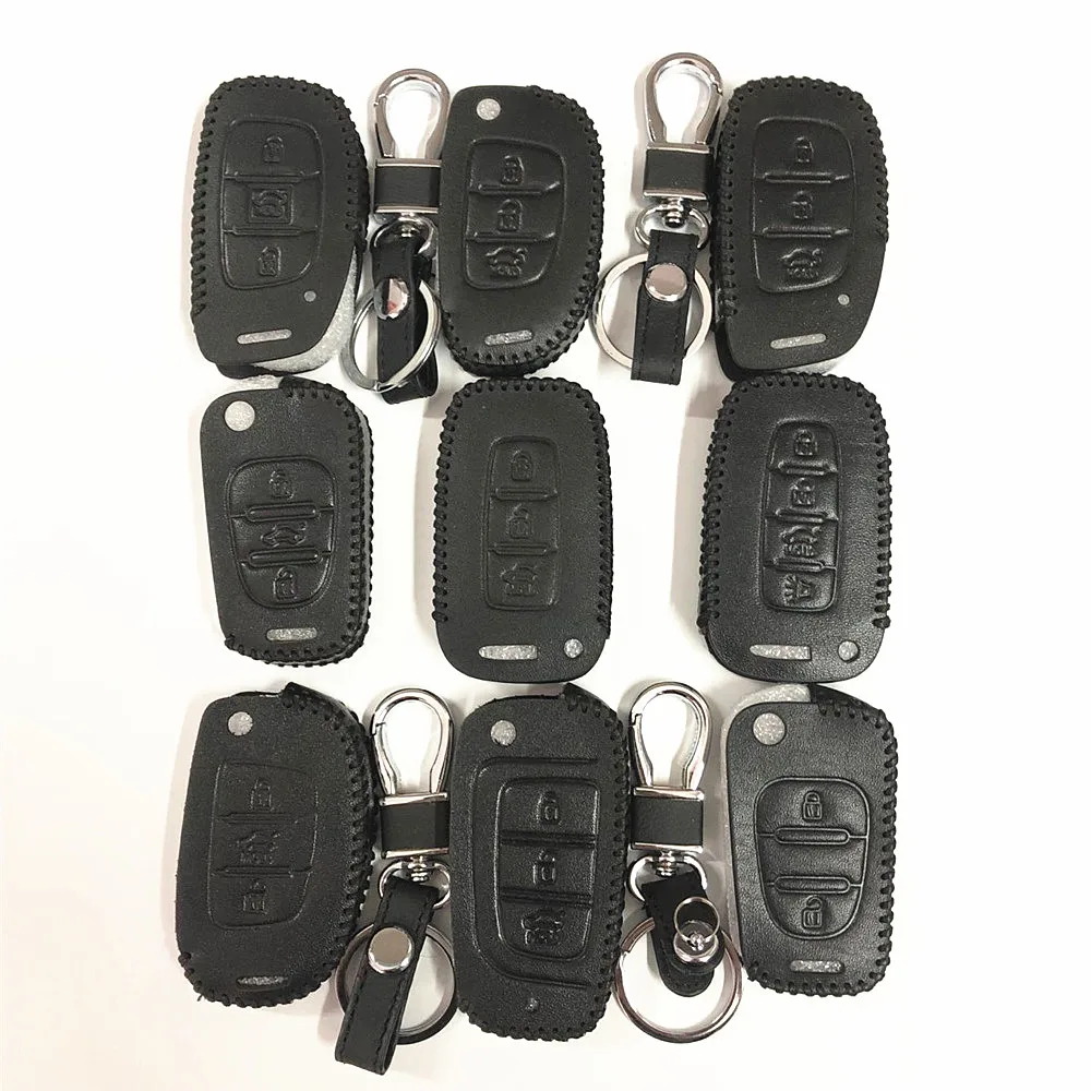 Leather Key Case Key Fob Cover keychain For Hyundai ix35 iX45 ix20 iX25 i10 i20 i30 i40 HB20 Sonata Verna Solaris Elantra Accent