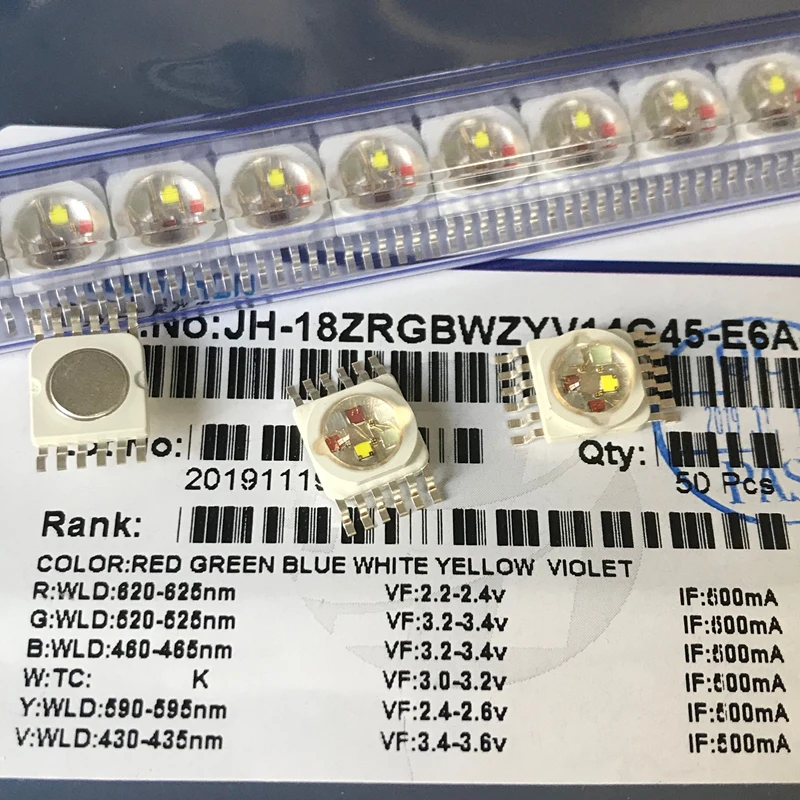 Free Shipping 10pcs/lot LED RGBWYV 6in1 18W for LED RGBWYV Lighting  LED Chips red/green/blue/white/Yellow/Purple