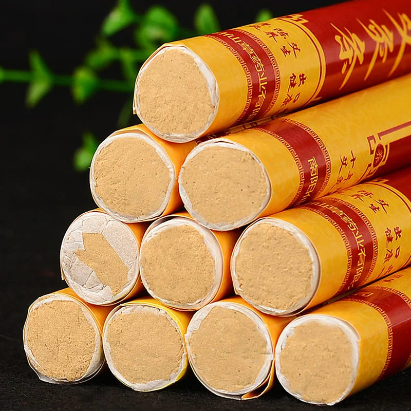 SHARE HO 60:1 Long Gold Moxa Rolls Chinese Moxibustion Acupuncture Heating Therapy 10 years Old Pure Artemisia Roller 10pcs