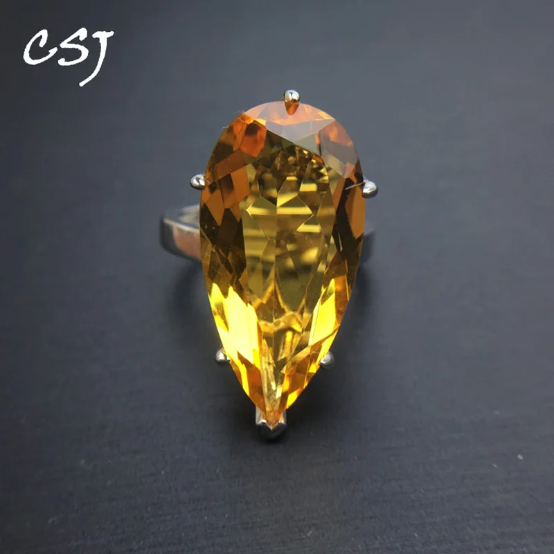 

CSJ Natural Citrine Ring Solid 925 Sterling Silver Amethyst Gemstone Rings Supper Fine Jewelry For Women And Man Party Gift Box