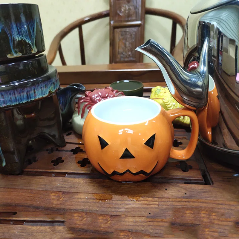 Halloween Ceramic Mug Pumpkin Imp Shaped Coffee Cup Breakfast With Lid Cup Spoon Cartoon Cup Holiday Gift Cup