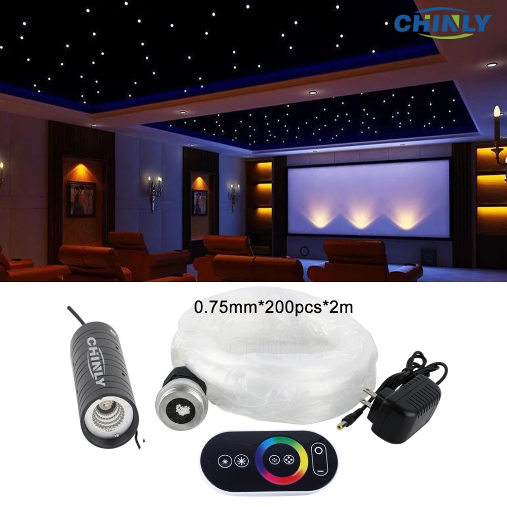 

6W LED Fiber Optic Lights RGB Starry Sky Effect Ceiling Kit with Touch Remote Controller Fiber Cable 2m 200pcs 0.75mm + crystals