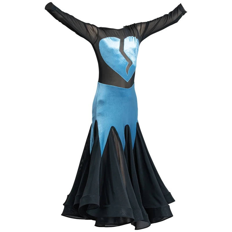 Novos vestidos de competição de dança de salão crianças veludo costura malha meninas valsa vestido flamenco palco desempenho wear dn6166