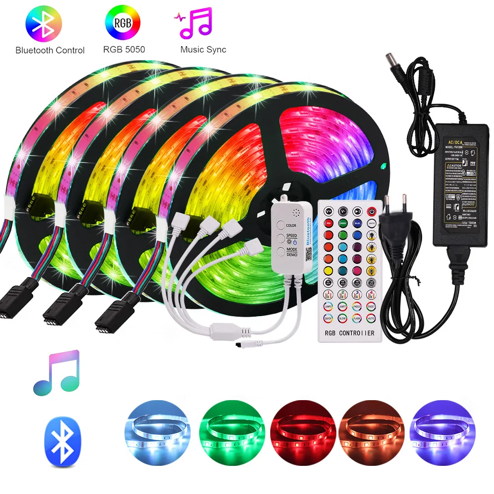 

Bluetooth Control DC12V 5050 RGB LED Strip Light US/EU/UK/AU Set 30Leds/m Waterproof Flexible LED Lights 5M 10M 15M 20M