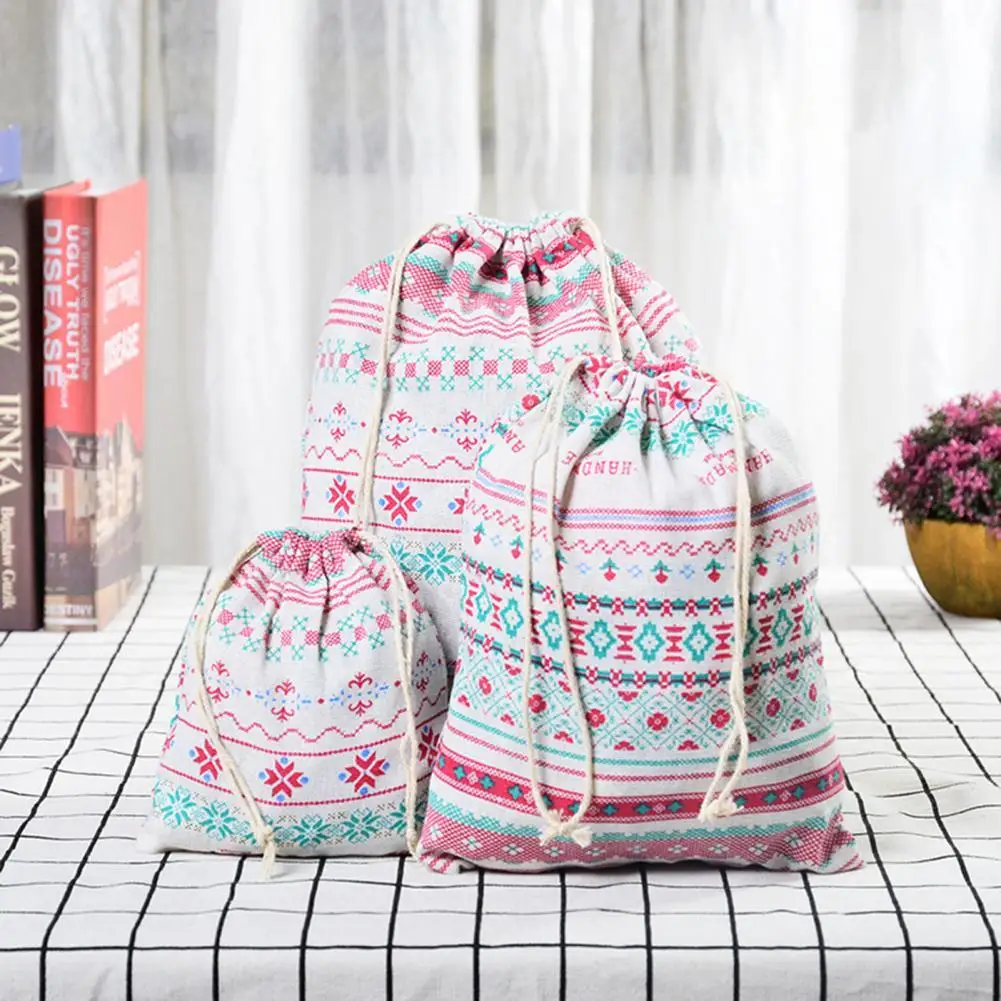 Reusable 7 Styles Storage Bag Dust-proof Printed Cotton Flax Folding Drawstring Clothes Storage Pouch Home Supplies