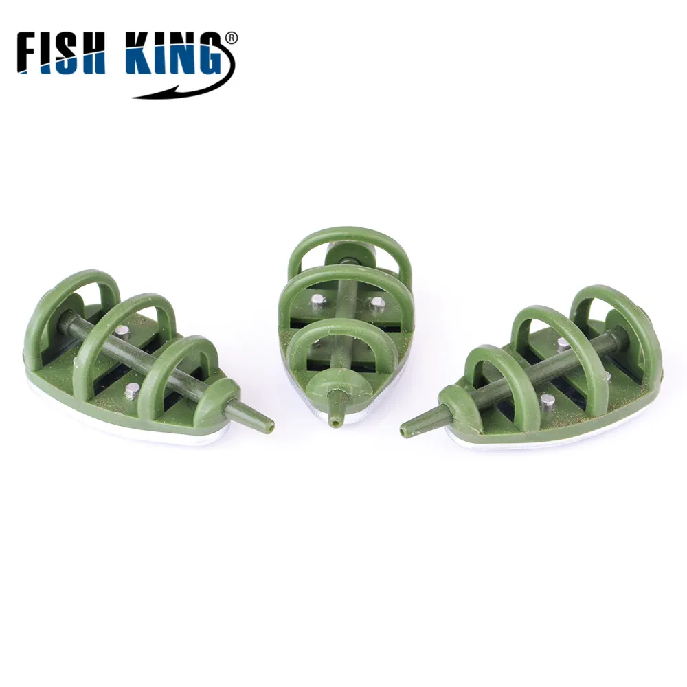 FISH KING 30G-80G Feeder Bait Cage Carp Fishing Accessory Stainless Steel Cage Hooks Group Weight 3Pcs