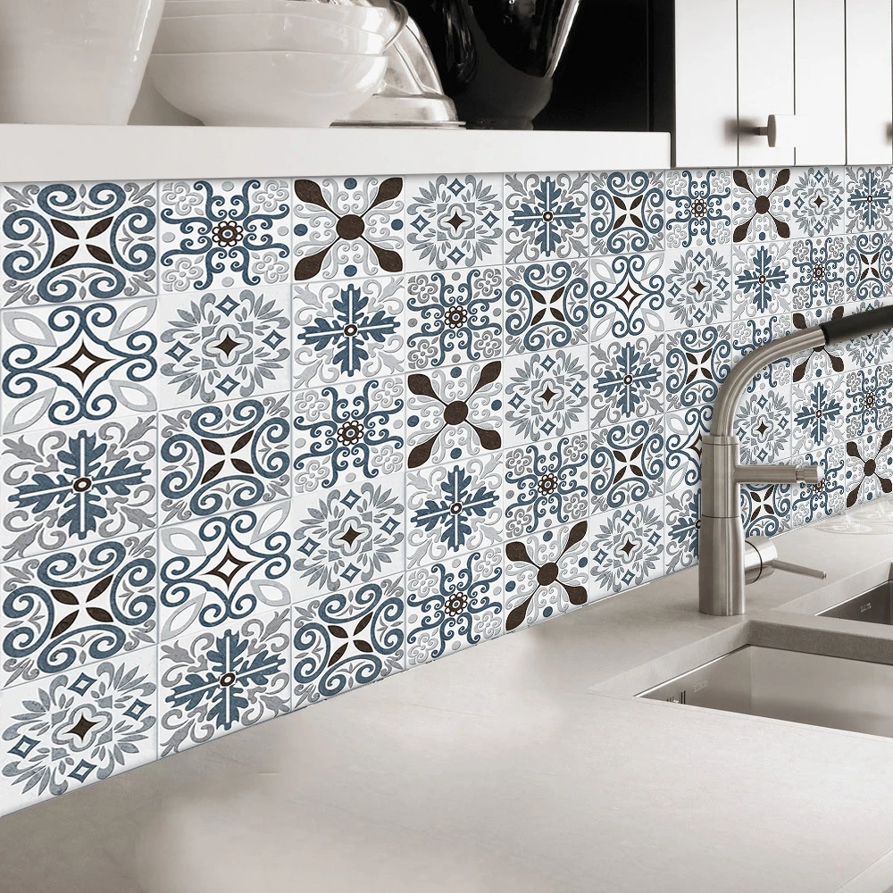 10/15/20cm Mandala Style Matte Surface Tile Sticker Peel & Stick Decoration Film For Tiles /Ground in Kitchen Wardrobe Wallpaper
