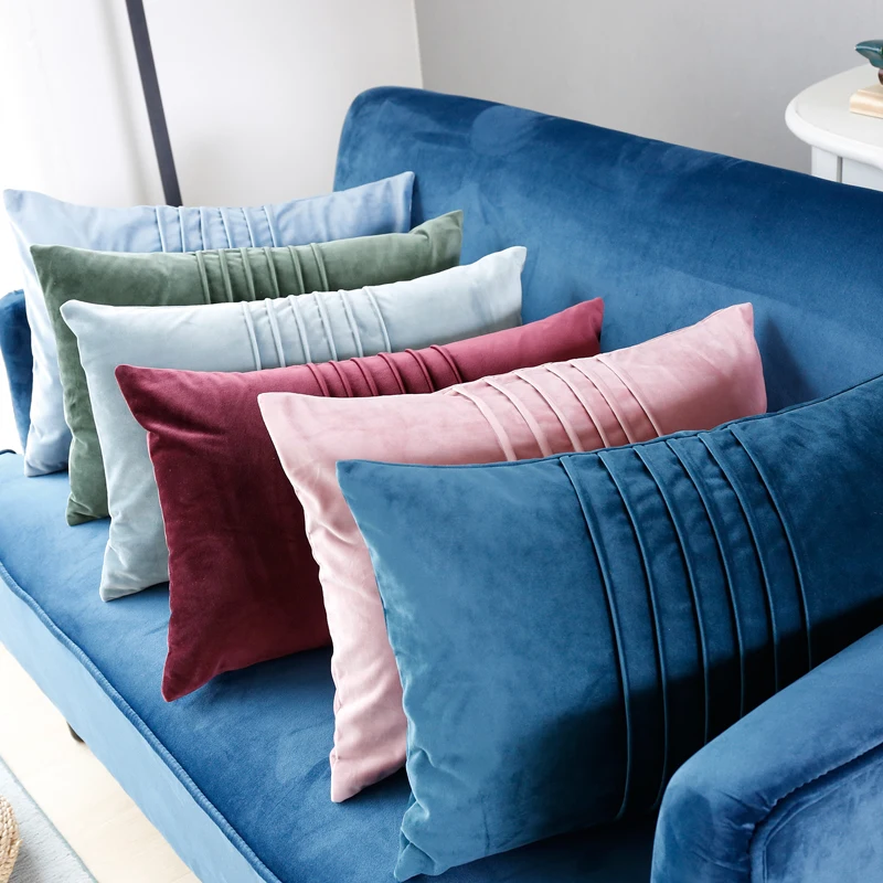 Soft Velvet Cushion Cover Solid Pink Blue Green Purple Home Decorative Pillow Cover For Couch Bed Chair Rectangle 30x50cm