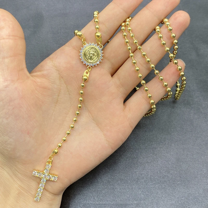 5Pcs/Lot Personalized Zircon Plated Religion Cross Rosary Design Necklace