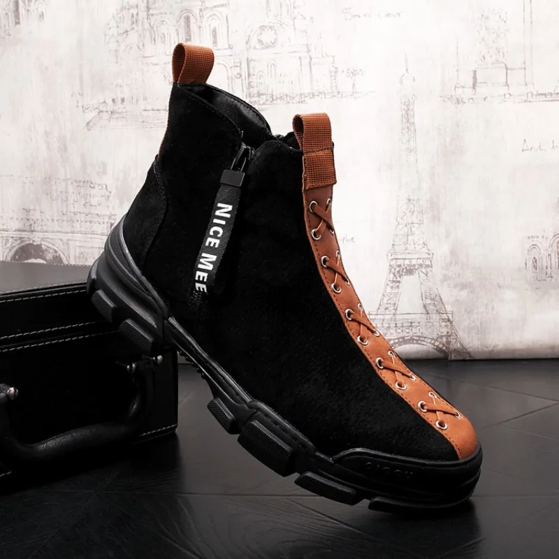 

High top new Fall boots trendy man with snowshoes casual youth ankle boots men's leather boots b57