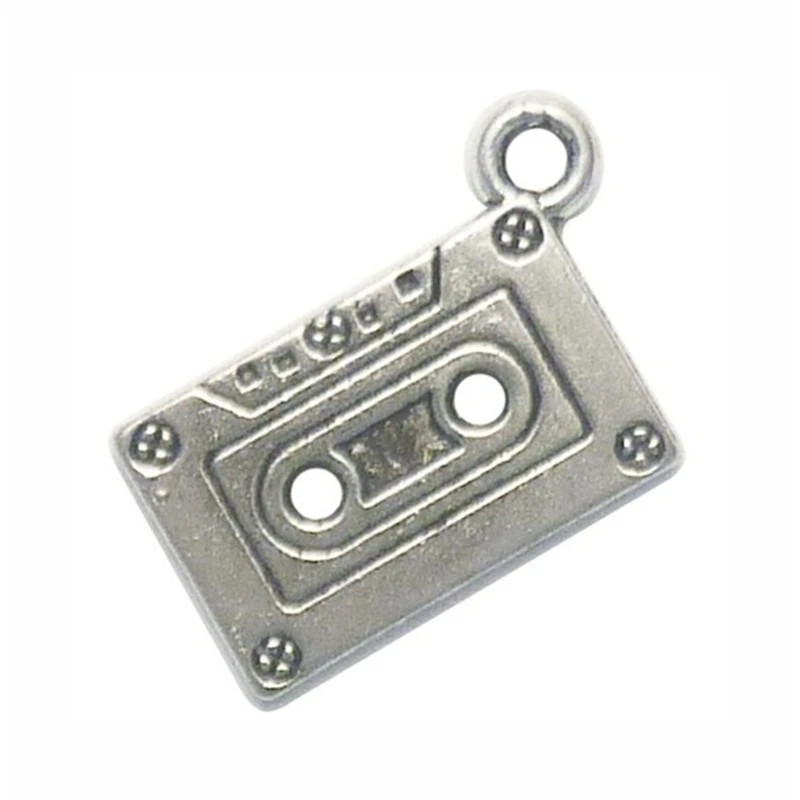 15Pcs/lot Vintage Silver Color 2 Sided Magnetic Tape Charms 22x16mm Cassette Pendant DIY Jewelry Findings Music Charm