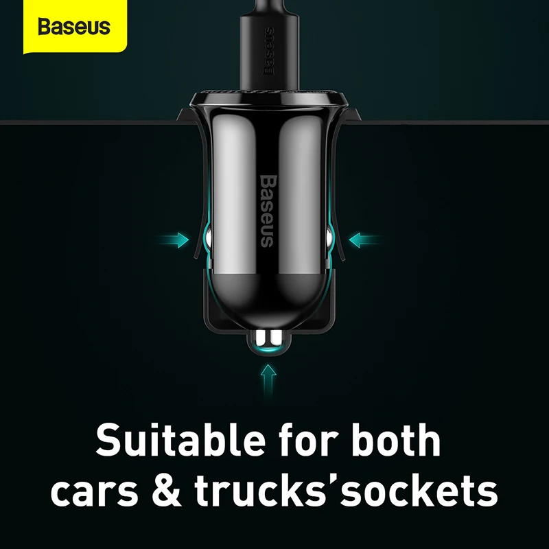 Baseus Mini Dual USB Car Charger 4.8A Fast Charging 2 Port USB Phone Auto Charger Adapter for Mobile Phone Tablet Car Charge