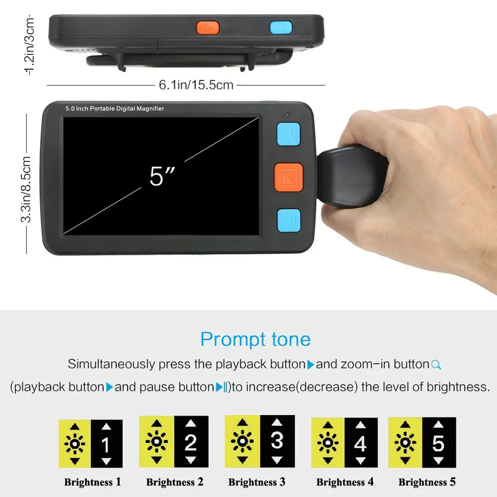 5.0 Inch HD Electronics Reading Magnifier, Portable Digital Magnifying 4X-32X 5 Modes Handheld Magnifi Vision Aid for Low Vision