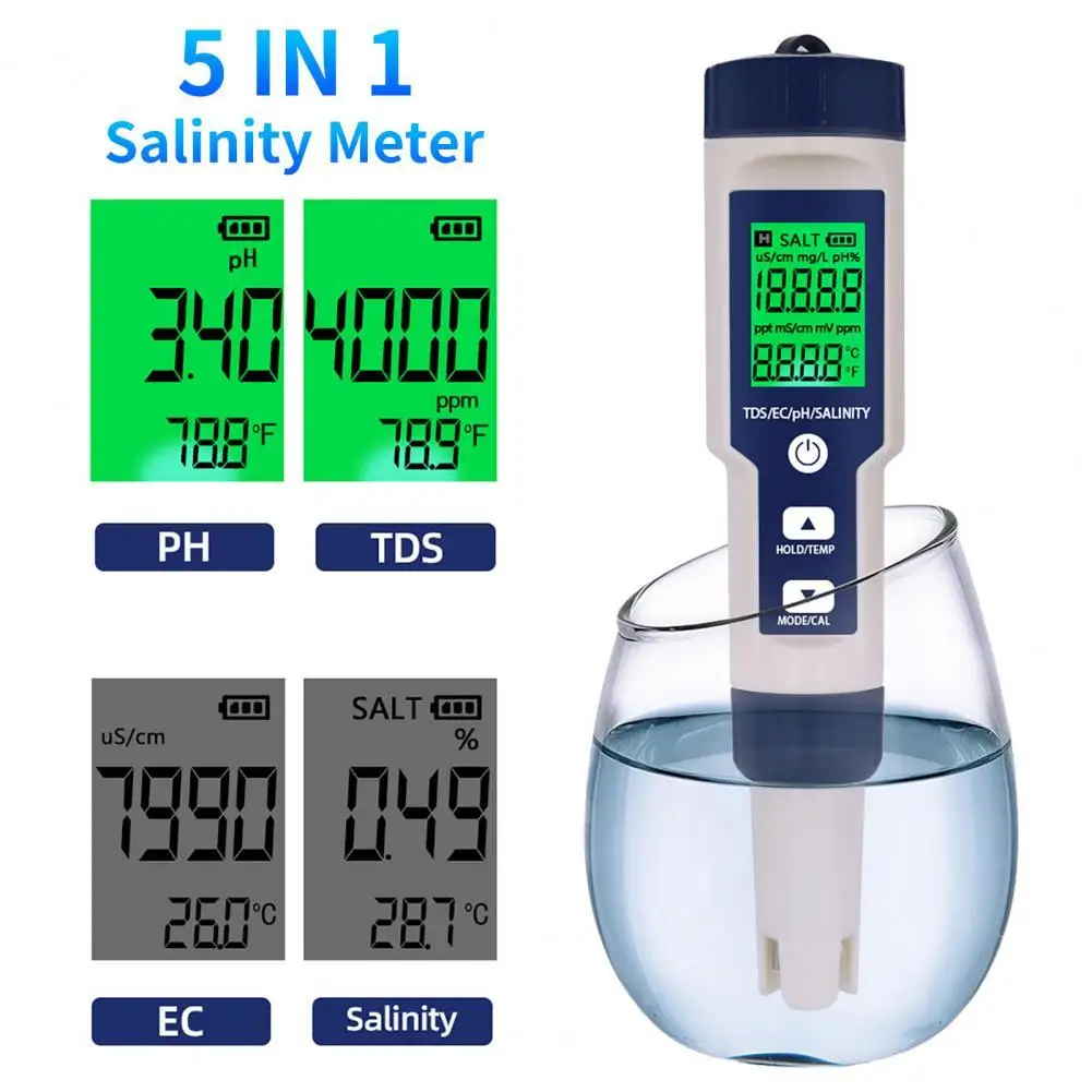 

EZ-9909A Professional Digital Salinity Meter 5 In 1 Waterproof Convenient Salinity Tester for Food