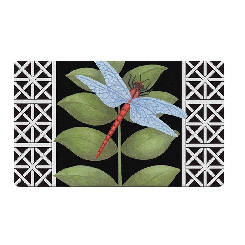 

Dragonfly on Black Decorative Floor Mat Leaf Animal Lattice Home Decoration Entry Non-slip Door Mat Rubber Washable Floor Home R