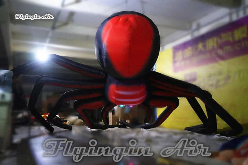 Customized Halloween Decorative Scary Inflatable Poisonous Spider Large Animal Model Red Air Blown Spider For Club Decoration