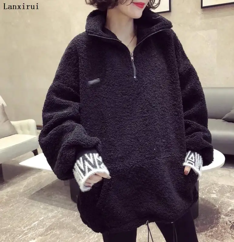 Women Fleece Hoodie Sweatshirts Winter Japanese Fashion Women's 2020 Autumn New Plaid Coat Thicken Women sweatshirts jacket