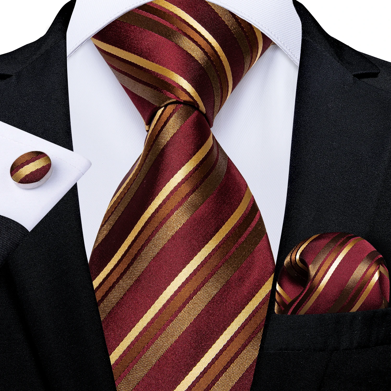 Gold Striped Red herren Krawatten Business Hochzeit Hals Binden Tasche Platz Manschettenknöpfe Krawatte Ring Geschenk der Männer Gravata DiBanGu – Detail 11