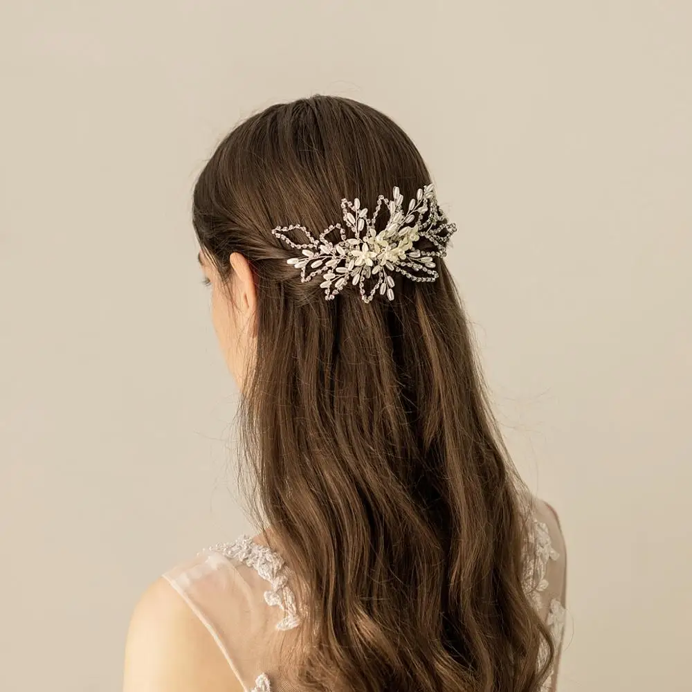 O562 Korean Style Ivory White Flowers Chains Bridal Hair Comb rhinestone wedding beaded decorative hair comb