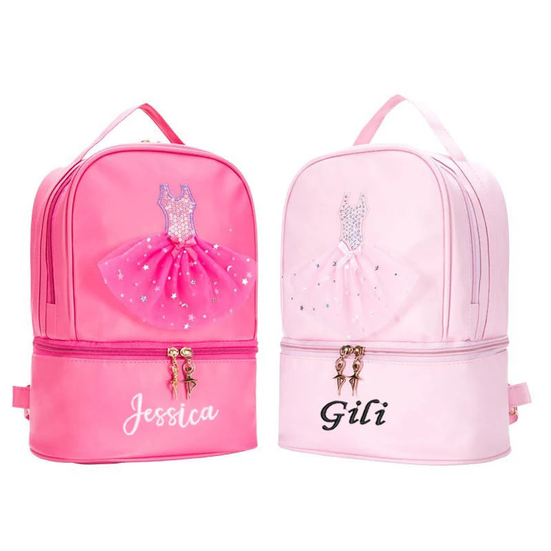 Personalized Embroidery Kids Dance BackBag for Girls Ballerina Pink Duffel for Ballet Class Crossbody Ballet Handbag Backpack