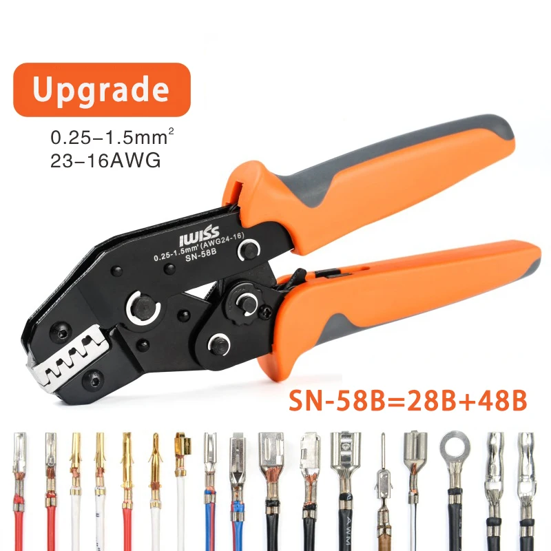 Crimping Pliers SN-58B +8 Jaw Kit Bag for 2.8/4.8/6.3 Tube Insulation Cable Connector Electrical Wire Electrical Clamp Min Tools