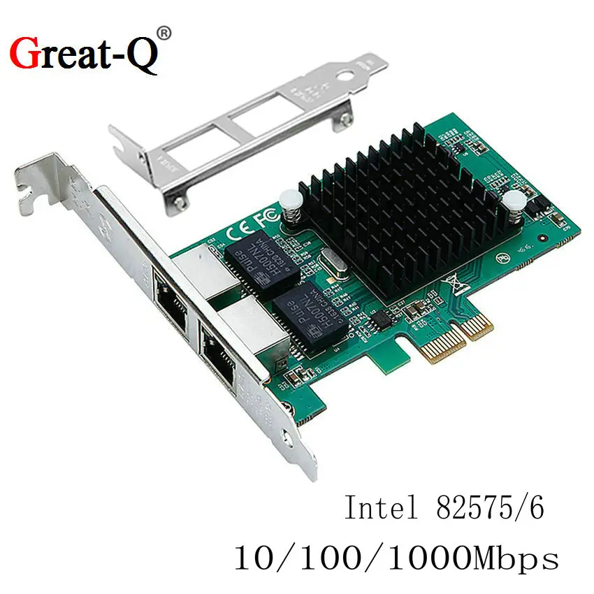 PCIe Gigabit Dual Port NIC Server Network Lan Adapter Card Intel 82575/82576 Chip 2 RJ45 Port 10/100/1000Mbps For Desktop PC