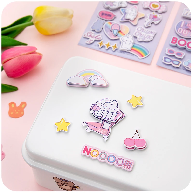 Kawaii girl heart three-dimensional sticker hand account cartoon cute ins wind hand account retro sticker material package