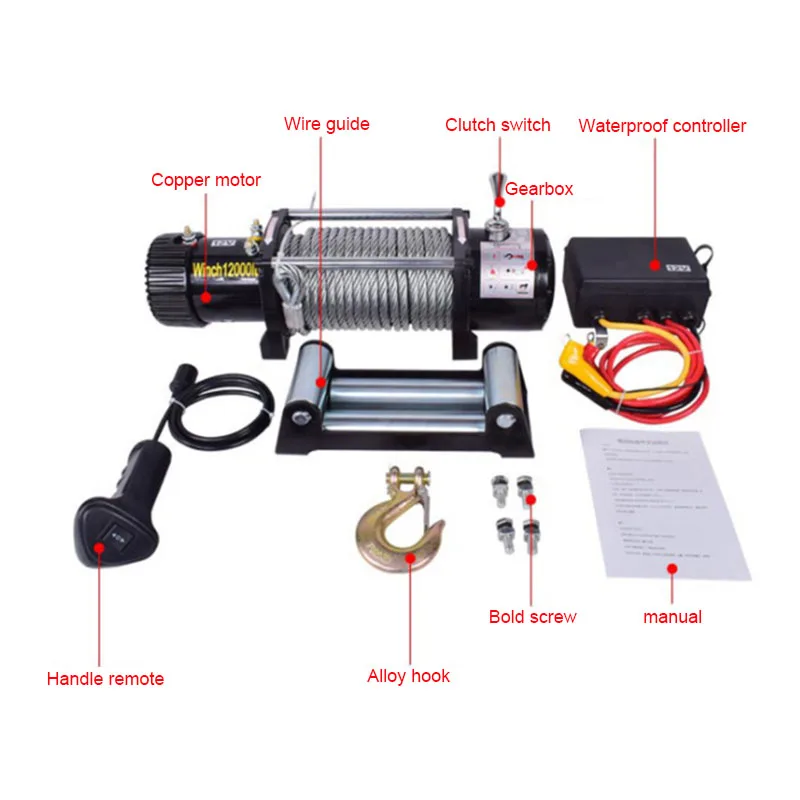 Electric winch 12v car electric hoist off-road vehicle 24v self-help household small wire rope hoist hoist New