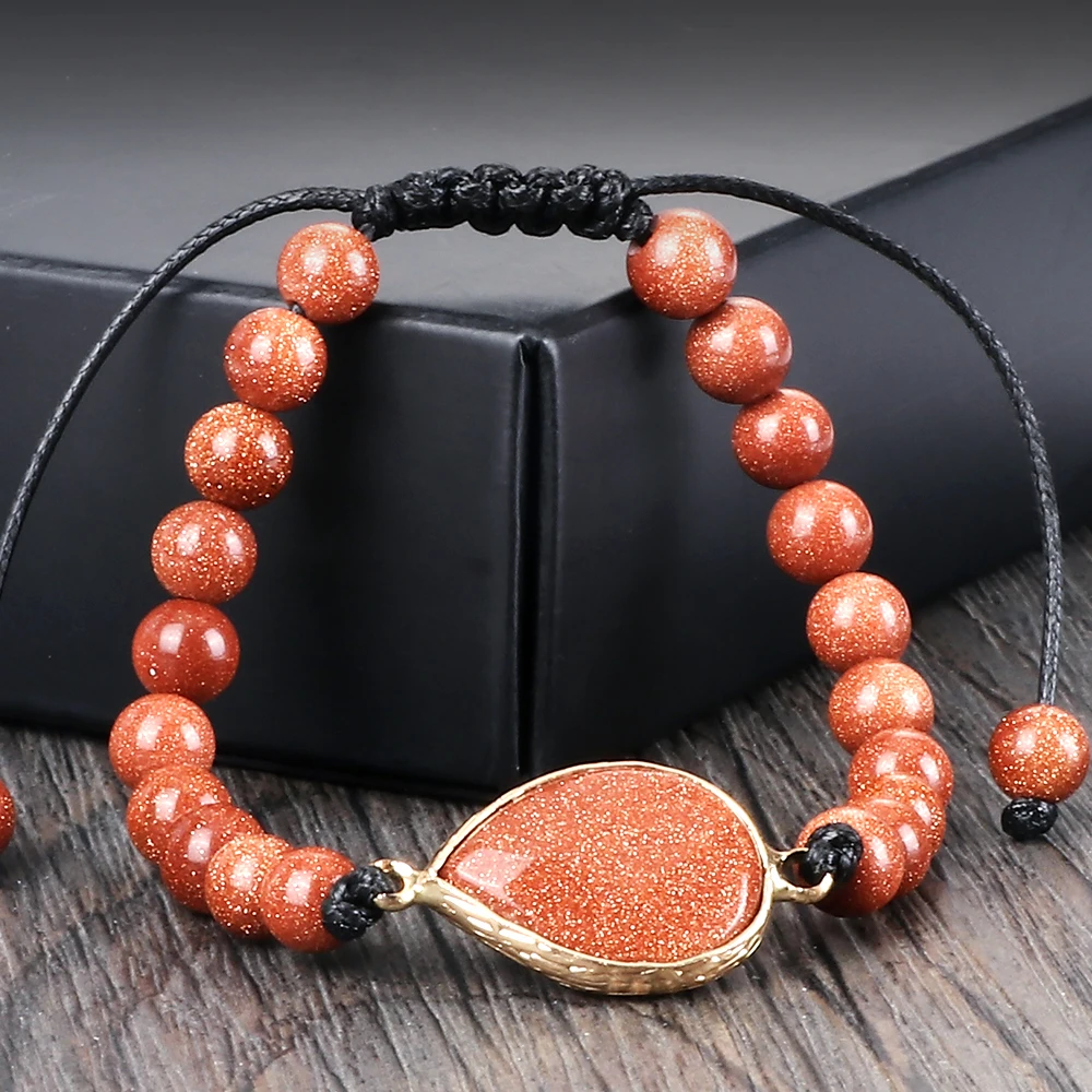 Natural Sandstone Tibetan Buddha Bracelet & Bangle Blue Gold Color Stone Beads Braided Bracelets Women Men Shining Wrist Jewelry