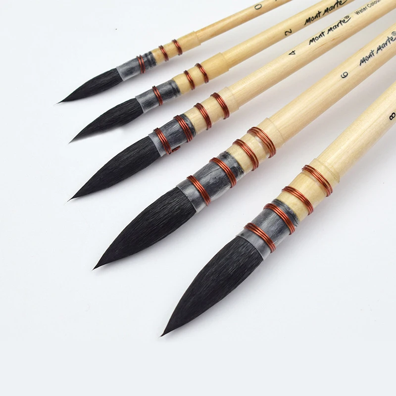 Professional Black Handle Round Brushes Set Squirrel Hair Art Painting Brushes for Artistic Watercolor Gouache Wash Mop